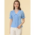 thumbnail image 4 of Allegra K Blusa Plisada De Manga Corta Con Cuello En V Y Solapa Para Mujer Azul M, 4 of 4
