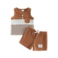 thumbnail image 1 of Argulvti Toddler Boy Summer Clothes Contrast Color Stripe Sleeveless Tank Tops and Shorts 2 Piece Set, 1 of 8