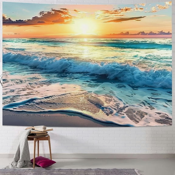PRATYUS Sunset At Beach Backdrop Ocean Sea Wave Sunshine Coast Sand Wall Art Hanging  Tapestry for Men Women Bedroom