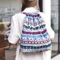 thumbnail image 4 of Women Vintage Drawstring Backpack Ethnic Style Canvas Geometric Patterns Backpack Art Double Shoulder Bag Outdoor Daily Backpack Beige, 4 of 6