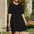 thumbnail image 2 of Jinhomg Girls Short Sleeve Dresses Trendy Tie Front Mini Dress Cute Ruffle Pleated A Line Tunic Dresses Summer Playwear Black 120, 2 of 8