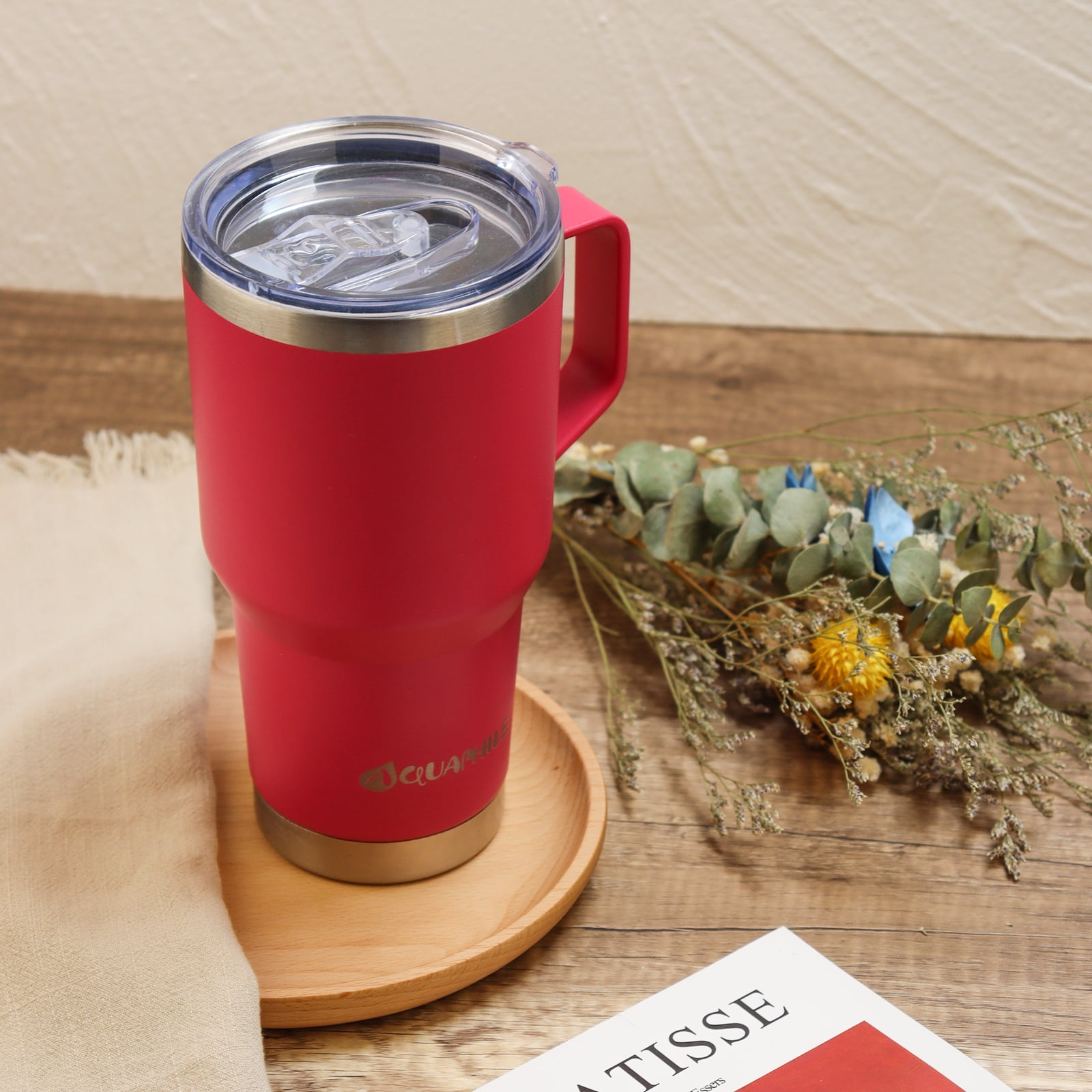 AQUAPHILE 40oz Stainless Steel Tumbler with Handle, Double Walled Insulated Coffee Travel Cup