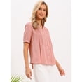 thumbnail image 4 of DARING DIVA Women's Button Down Tops Short Sleeve Pleated Front V Neck Blouse XS Pink, 4 of 6
