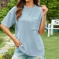 thumbnail image 6 of Scyoekwg T Shirts For Women Trendy Round Neck Basic Tops with Pocket Loose Summer Lightweight Solid Color Short Sleeve T Shirts Casual Comfy Blouses (Sky Blue,L), 6 of 7