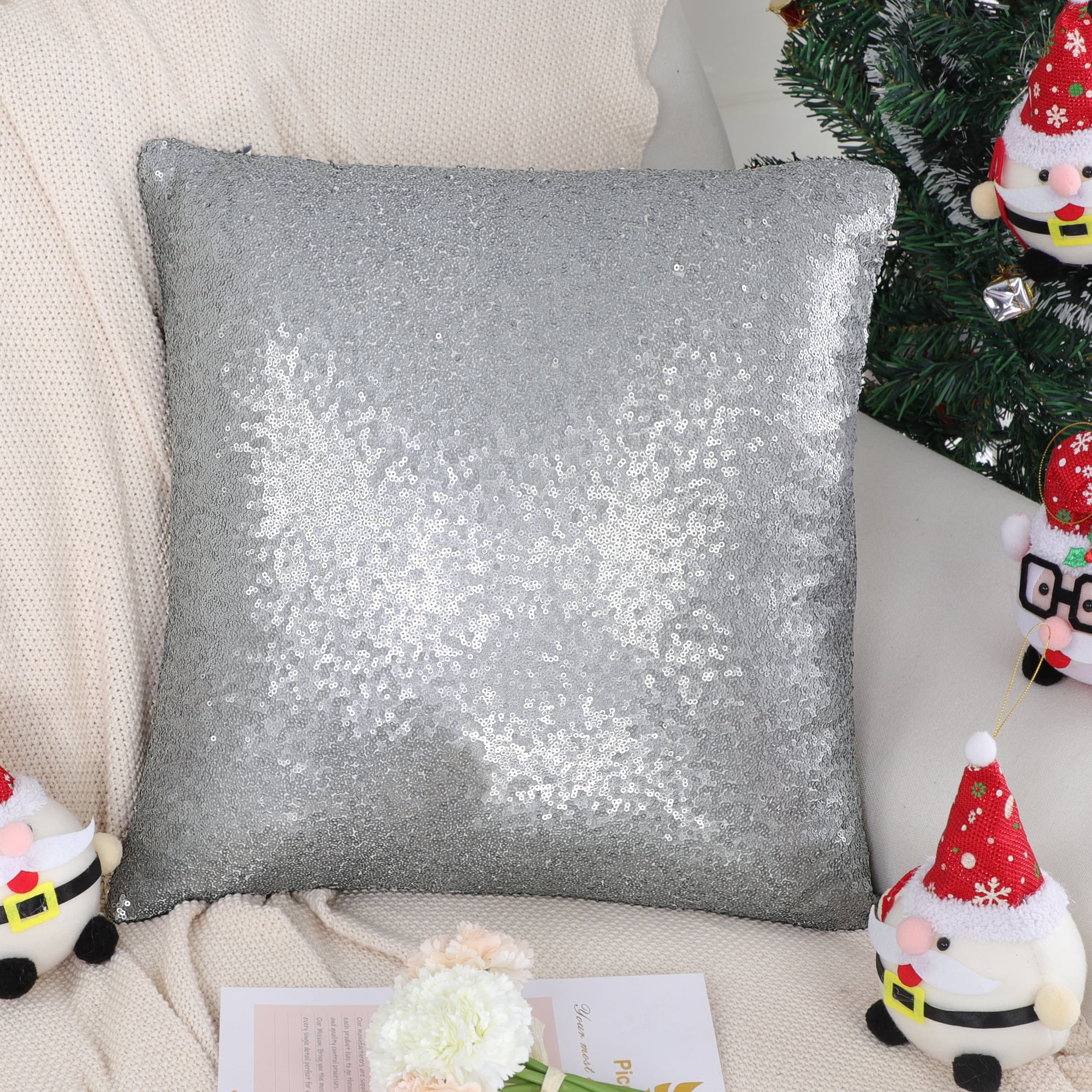 Unique Bargains Sequins Decorative Throw Pillow Covers 18" x 18" Gray