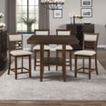 thumbnail image 2 of Benjara Kalen 5pc Counter Table and Dining Chairs Set, Brown Wood, Beige, 2 of 6