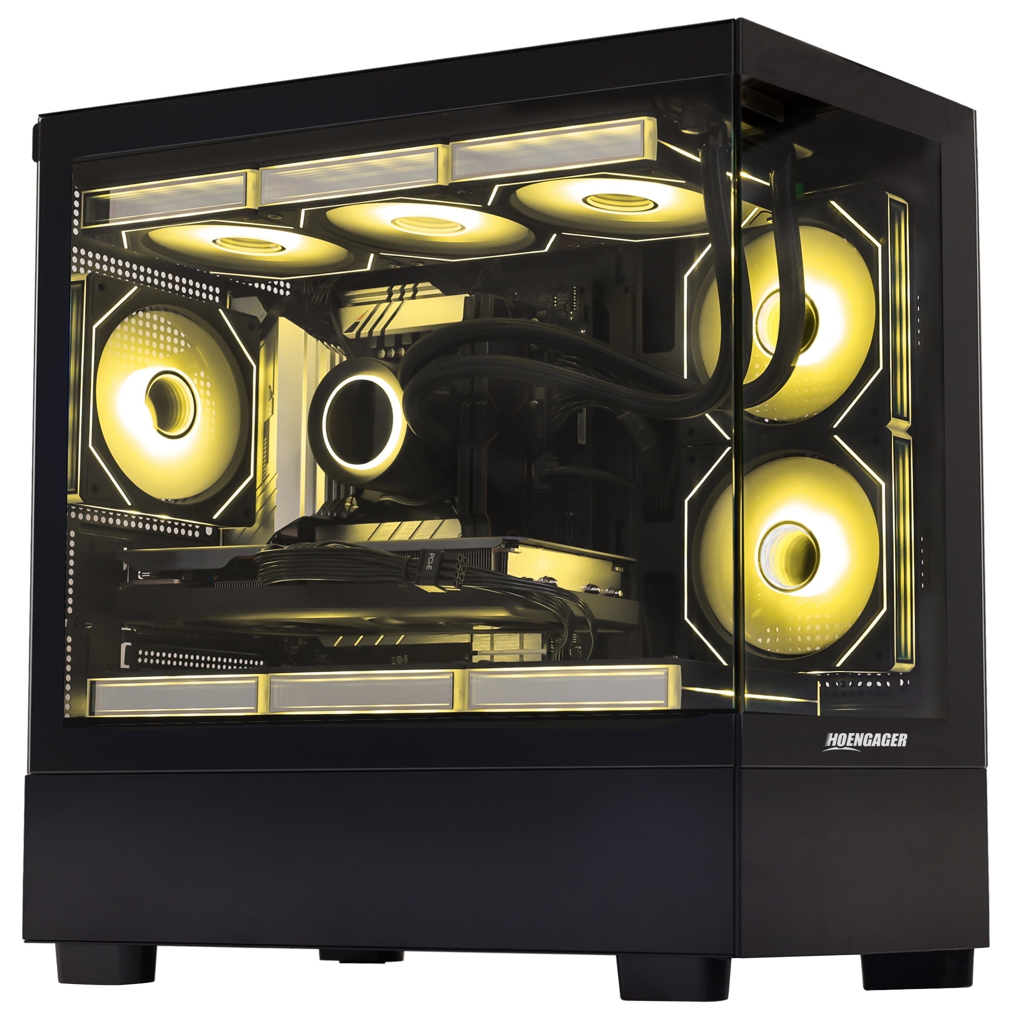 Hoengager Gaming PC Desktop Intel Core i5-12600K RX 9070 XT GDDR6, 1TB PCIe SSD, 360 AIO RGB Liquid Cooling WIFI with Bluetooth Windows 11 -Black