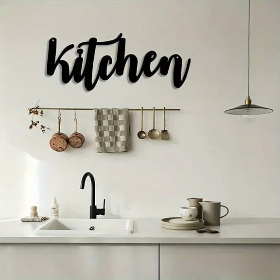 HELLOYOUNG 11.81 - in Vintage Metal Wall Art – Black Iron "Kitchen" Letter Painting Classic Retro Pattern Perfect for Kitchen Office or Cafe Decor Decor
