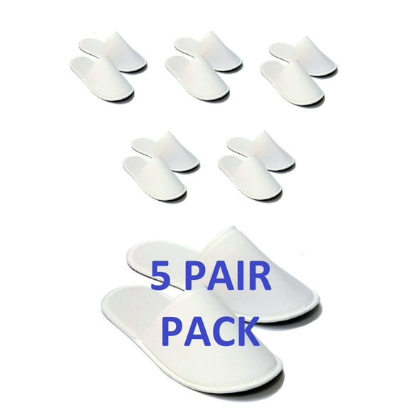 Chochili 5 Pairs Fabric Packed Terry Cotton Disposable Hotel Slippers for Airbnb Spa Wedding Guests Adult Men Women Size 10-11, White