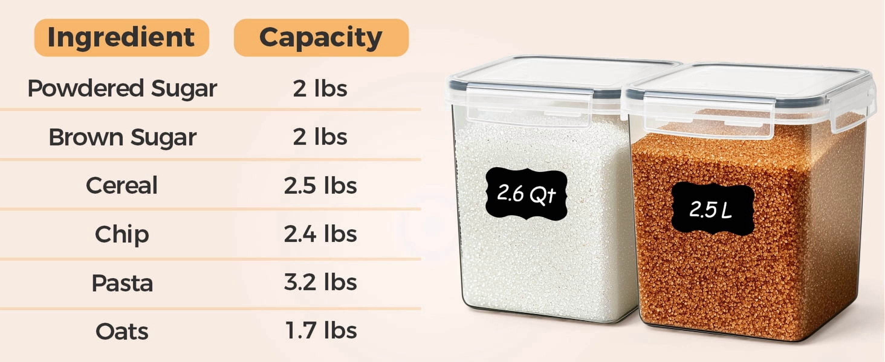 ComSaf Brown Sugar Container Set of 2 (2.5L/2.6Qt), Airtight Food Storage Containers with Lids and Terra Cotta Brown Sugar Saver, Plastic Canisters Sets for Kitchen, Pantry Organizer for Flour, Bakin