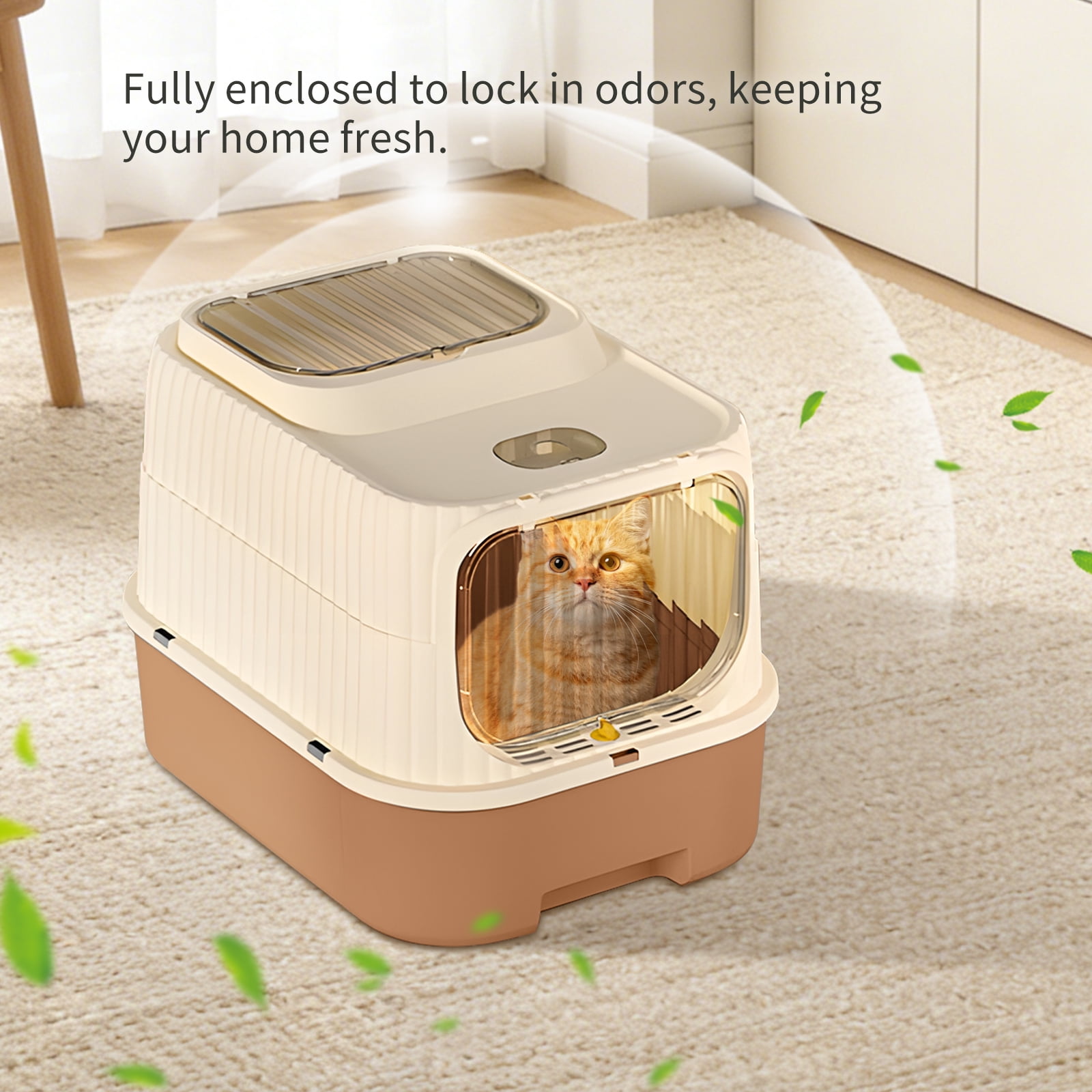 Cat Litter Box with Drawer, Enclosed Litter Tray for Cat, Rabbit, Anti Urine Leakage Easy to Clean (Orange)