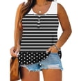 thumbnail image 3 of Jalioing Tank Tops for Women Plus Size Striped Print Scoop Neck Button Tees Oversized Summer Casual Sleeveless Shirts, 3 of 4