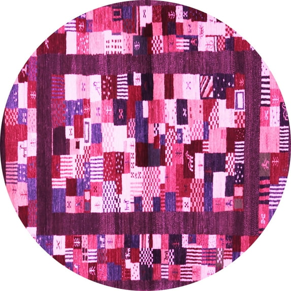 Ahgly Company Indoor Round Abstract Pink Contemporary Area Rugs, 3' Round
