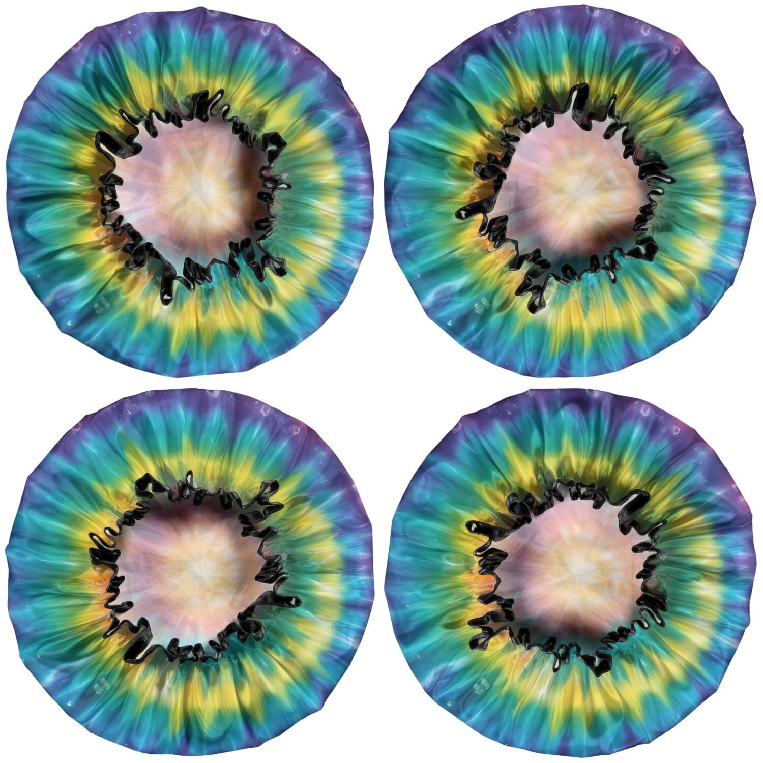 Shower Caps,Rainbow Tie Dye Mandala Pattern Waterproof Shower Cap for Women 4 Pieces,Double Reusable Hair Cover for Shower PEVA Elastic Stretch Hem