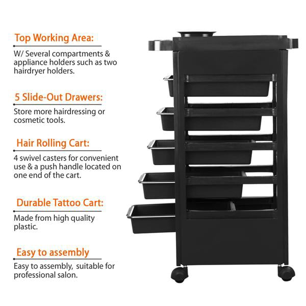 CYGJ 5-Tier Hairdressing Trolley with Casters,Letter Pattern Iron Bathroom Storage with Ergonomic Handles for Bedroom/Kitchen/Study/Living Room/Office 