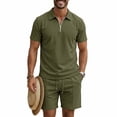 thumbnail image 2 of Mrmaere Men's Crew Neck T Shirt and Shorts Set Short Sleeve 2 Piece Pullover Color Block for Gym Training Army Green L, 2 of 9