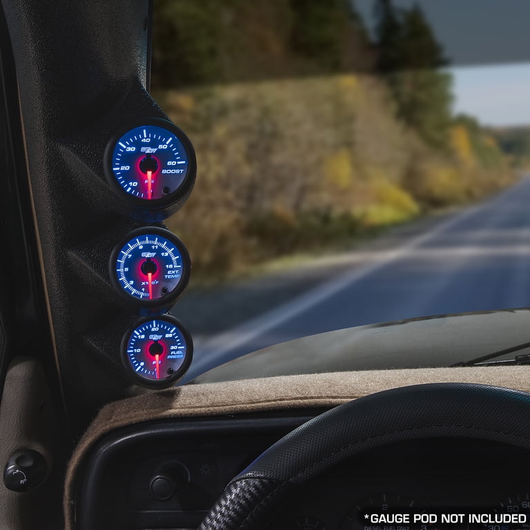 GlowShift White 7-Color 3 Gauge Kit For Diesel Trucks - 60 PSI Boost, 1500°F EGT, 30 PSI Fuel Pressure (2-1/16\")