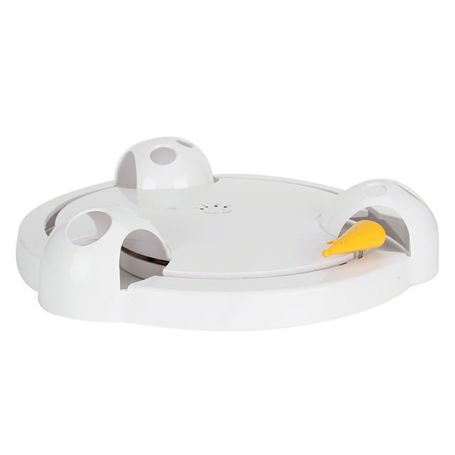 Plato giratorio automático, juguete eléctrico para gatos, juego inteligente para gatos, plato giratorio, gato persiguiendo al ratón, juguete con forma de donut, blanco
