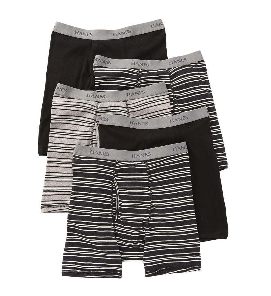 Hanes Men's Hanes 76925S Premium Cotton SolidStripe Boxer Briefs 5 Pack