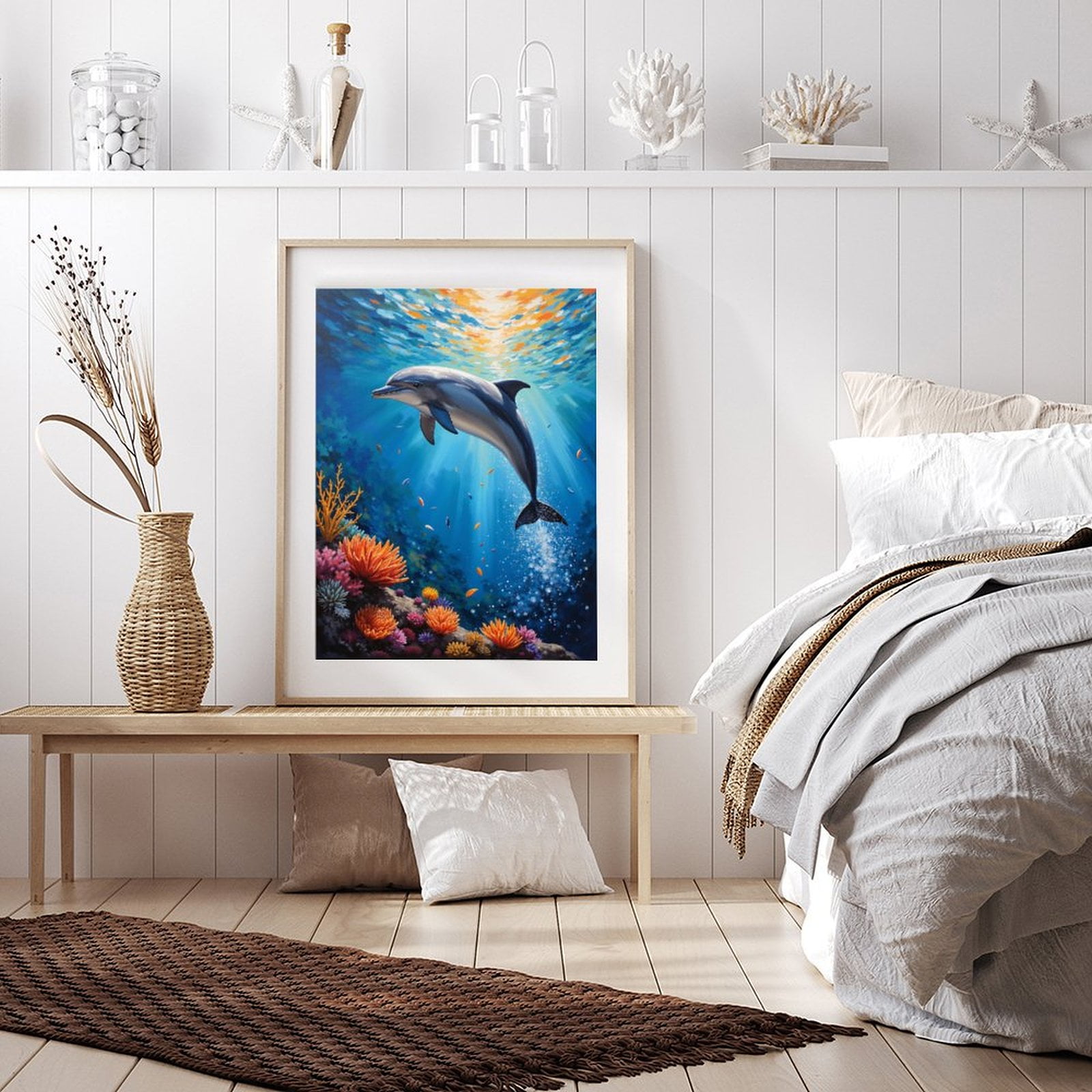 Diamond Art Kits for Adults - 5d Dolphin Ocean Coral Reef Serenity Diamond Painting for Adults, Diamond Art for Adults Beginners, Diamond Painting Kits for Adults for Home Wall Decor