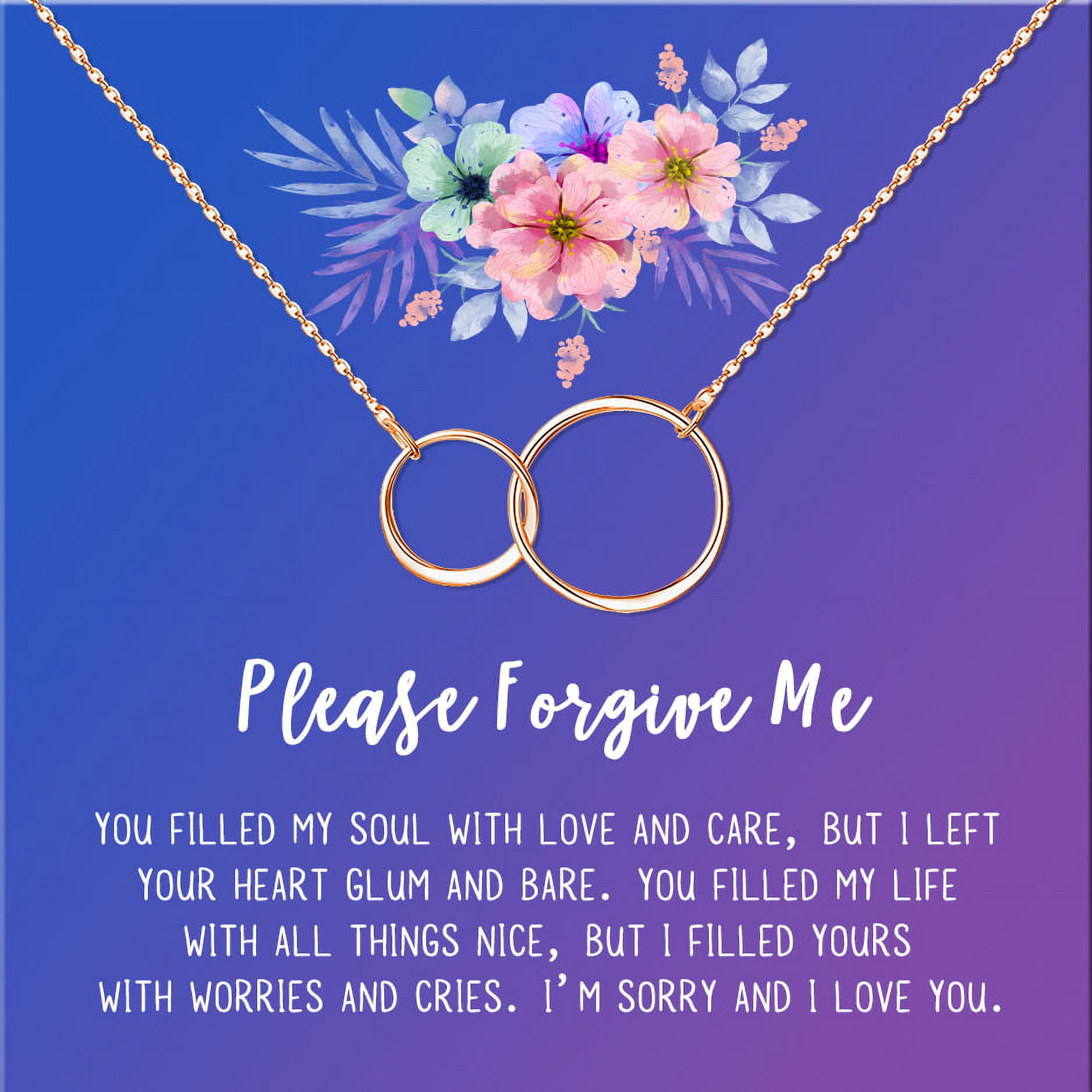 Anavia Forgiveness Gift for Girlfriend, Please Forgive Me Card Necklace, Apology Card, ask for forgiveness Necklace Jewelry Card Gift-[Rose Gold Infinity Double Ring, Blue-Purple Gift Card]