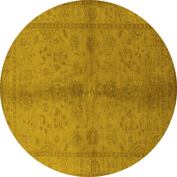 Ahgly Company Indoor Round Oriental Yellow Industrial Area Rugs, 7' Round