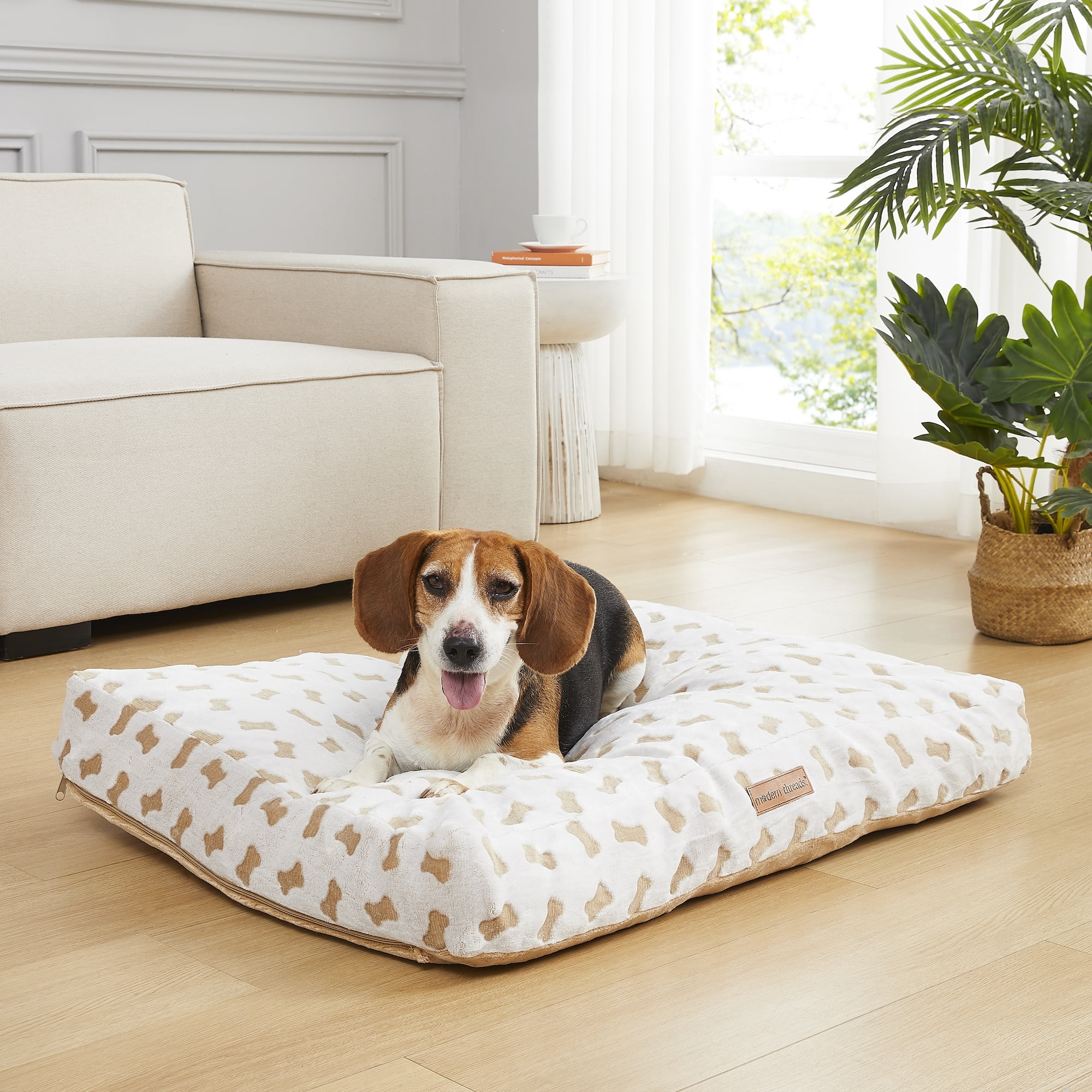 Modern Threads Ultra Plush Orthopedic Memory Foam Pillow Bed for Large Dogs, Beige