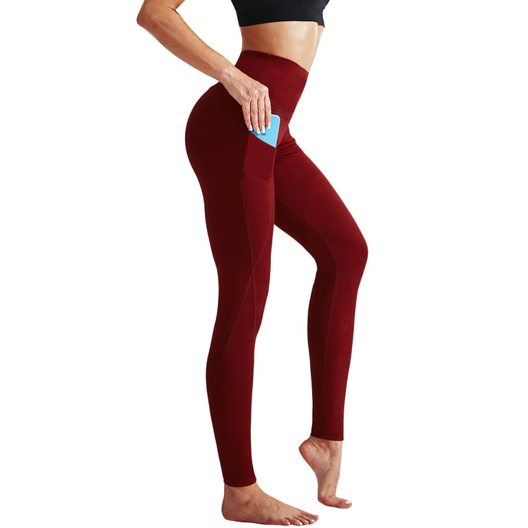 NELEUS Womens High Waist Running Workout Yoga Leggings with  Pockets,Black+Red,US Size L 