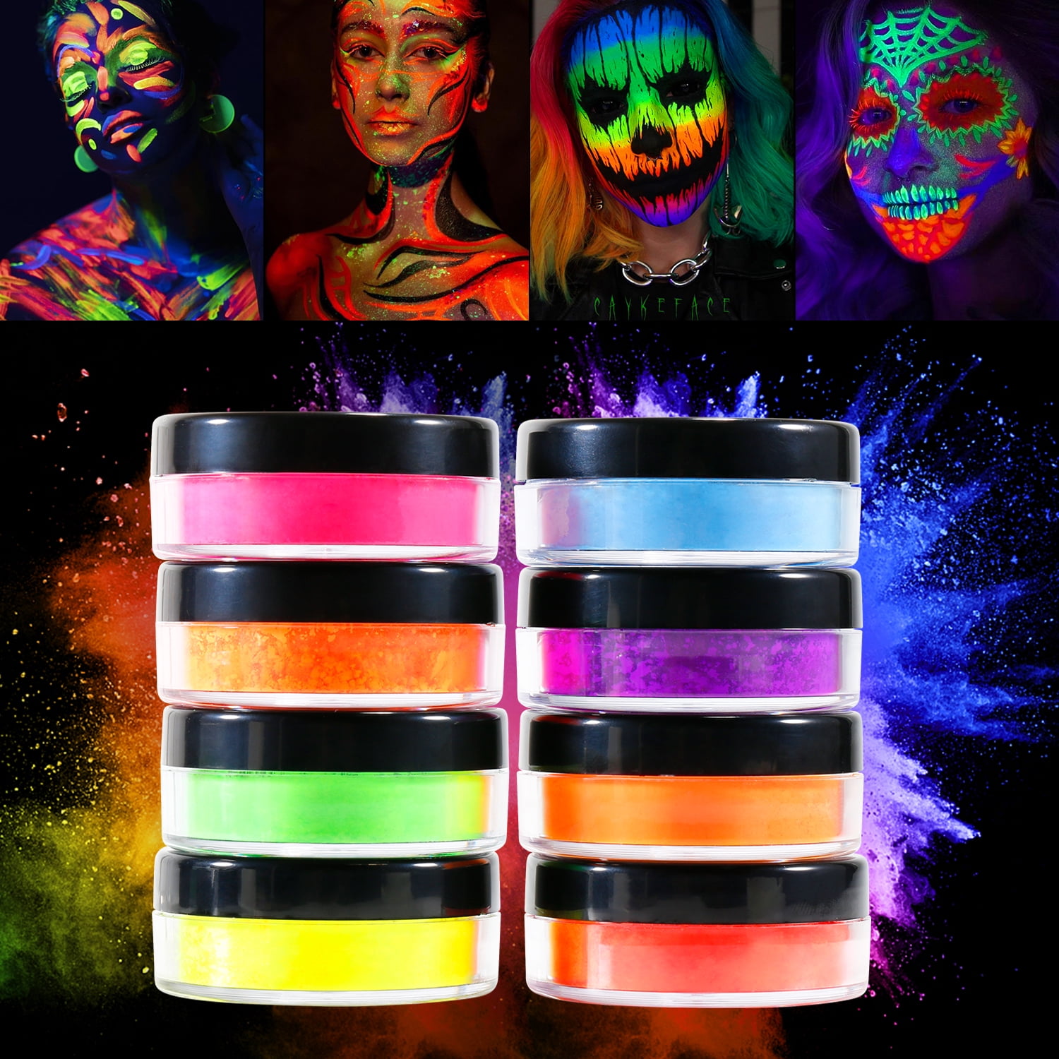 NEON PIGMENTS STACK of 6 Colors, Eyeshadows, Pigment Shadows, Neon Colors, Glow  in the Dark Makeup, Glow, Festival, Fantasy, Neon Cosmetics 