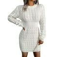 thumbnail image 3 of XEGLSBU Womens Sweater Dress Midi Length Womens Smockneck Puff Long Sleeve Bodycon Pullover Cute Mini Sweater Dress Sweater Dresses for Women Knee Length White Size L, 3 of 9
