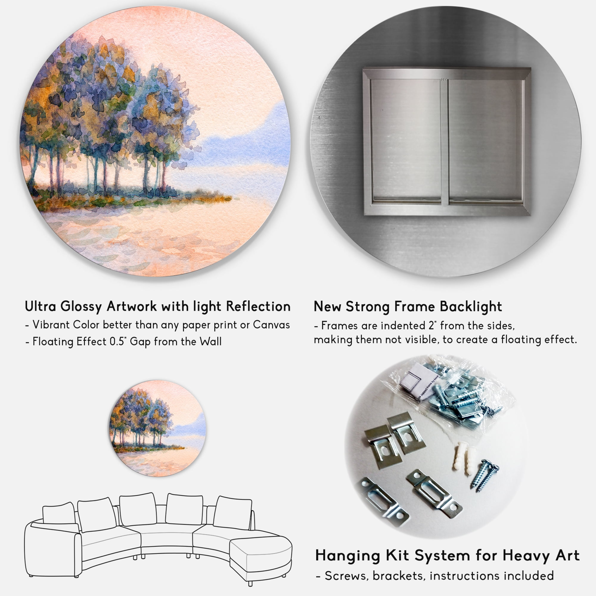 Designart 'The Rural Lake In Sunset Evening II' Traditional Circle Metal Wall Art 23x23 - Disc of 23