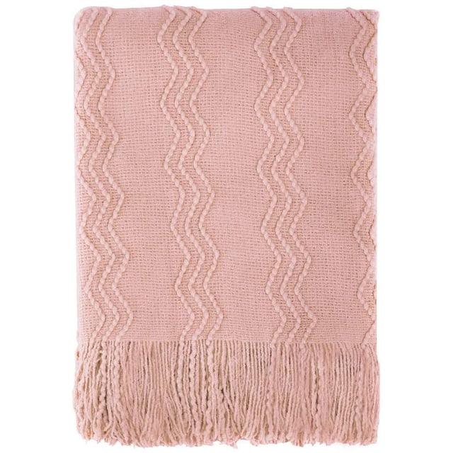 Textured Solid Soft Sofa Throw Couch Cover Knitted Decorative Blanket, 50" x 60" (Pink, 50"x60")