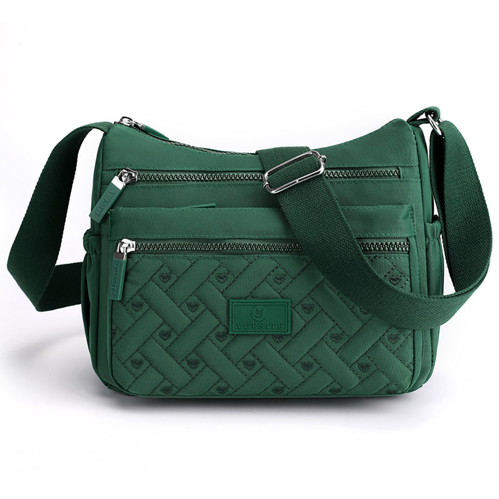 Modstep Small Crossbody Bag for Women Quilted Shoulder Purse Triple Zip Adjustable Wide Strap Lightweight College Satchel Green