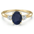 thumbnail image 3 of Gem Stone King 10K Yellow Gold Blue Sapphire and Lab Grown Diamond 3-Stone Ring for Women | 2.02 Cttw | Oval 8X6MM | Gemstone September Birthstone | Size 9, 3 of 6