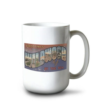 

15 fl oz Ceramic Mug Greetings from Wildwood By-the-Sea NJ (White Trim) Dishwasher & Microwave Safe