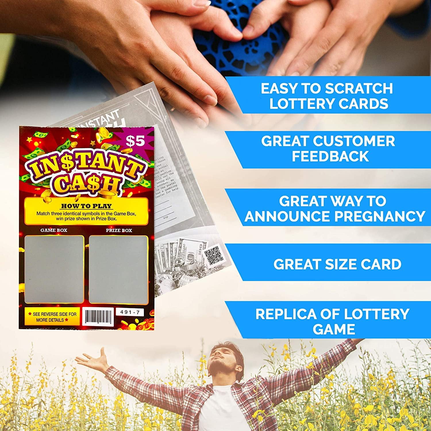 5 Pack - Pregnancy Announcement Lottery Scratch-Off Tickets, Surprise Pregnancy Reveal Idea, 4x6" Authentic Looking, Great for Baby Announcements, Perfect for Pregnancy Announcement