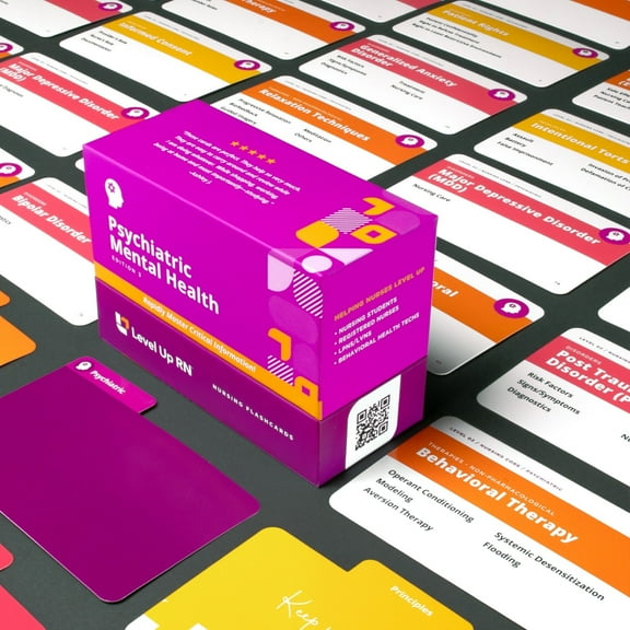 LevelUp RN Psych Mental Health LPN RN Flash Cards-Essential Nursing School Info, 3" x 5" (111 Count)