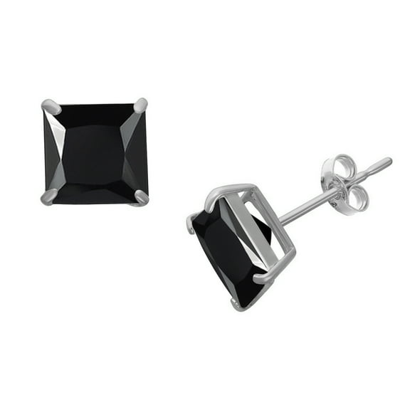 Sterling Silver Men's 8Mm Square Black Cz Stud
