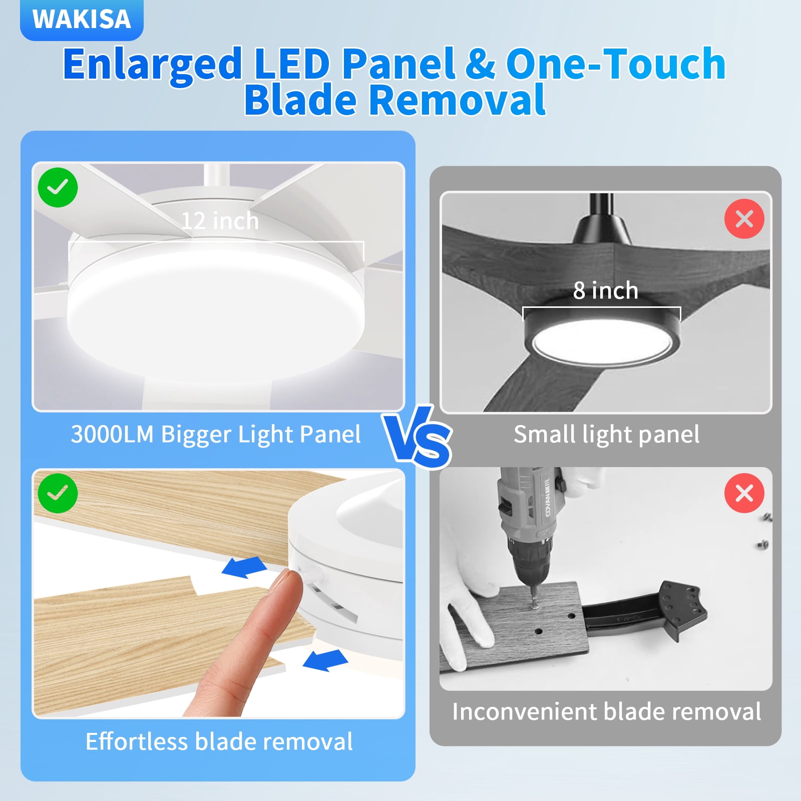 Kaqinu Ceiling Fans with Lights and Remote & App Control,45 inch Modern Ceiling Fans,6 Speeds 3 Colors for Indoor White