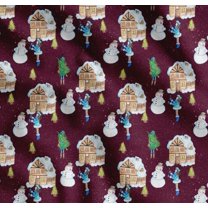 Soimoi Purple Cotton Voile Fabric Snowman,House & Tree Christmas Printed Fabric 1 Yard 42 Inch Wide