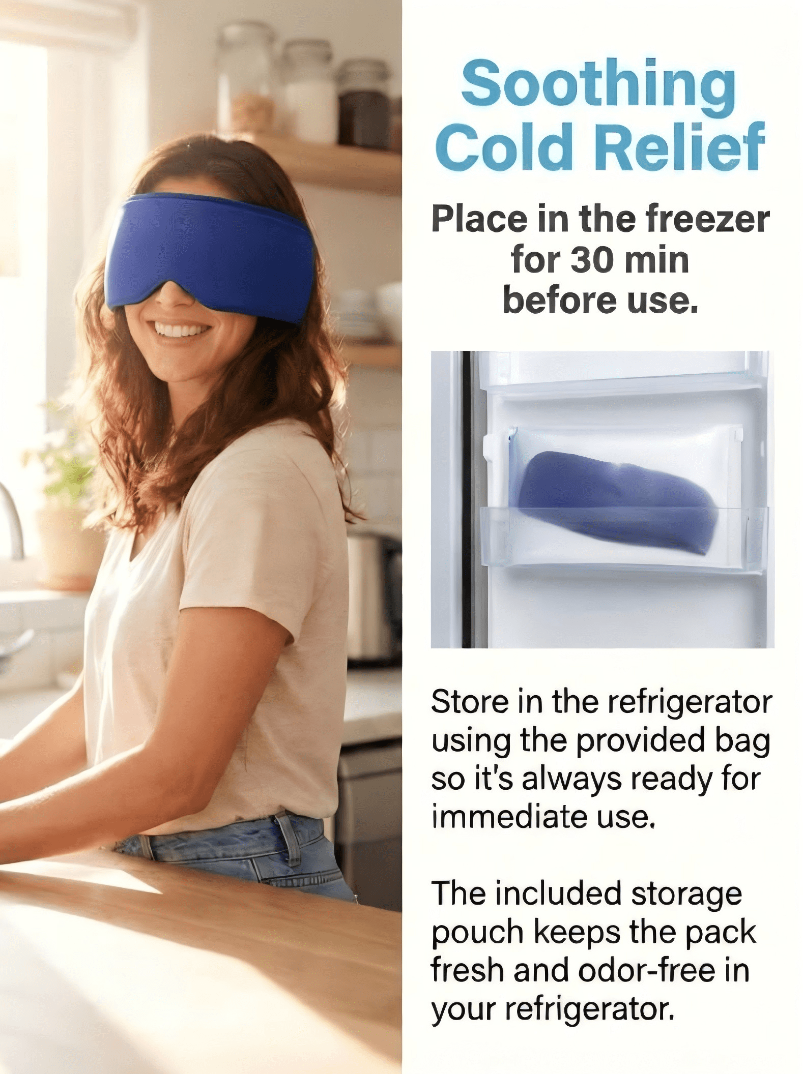 FACEMOON Adults Ice Silk Sleep Soft Comfort Cooling Weighted Gel Sleep Eye Mask for Sleep Support, Dark Circles, Puffy Eyes with Storage Bag, Blue