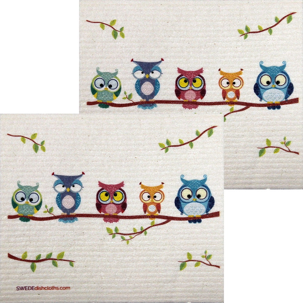Reusable Cleaning Wipes Owl Friends Set of 3 Each Swedish Dishcloths ECO Friendly Absorbent Cleaning Cloth 