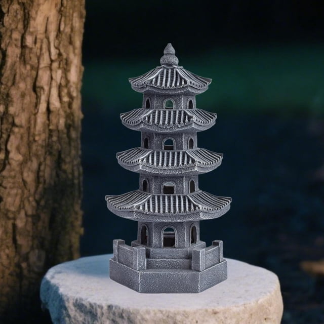 Estatua de jardín con forma de pagoda solar, diseño de torre de piedra, escultura tradicional china, adorno paisajístico para patio, porche y jardín. Gris oscuro