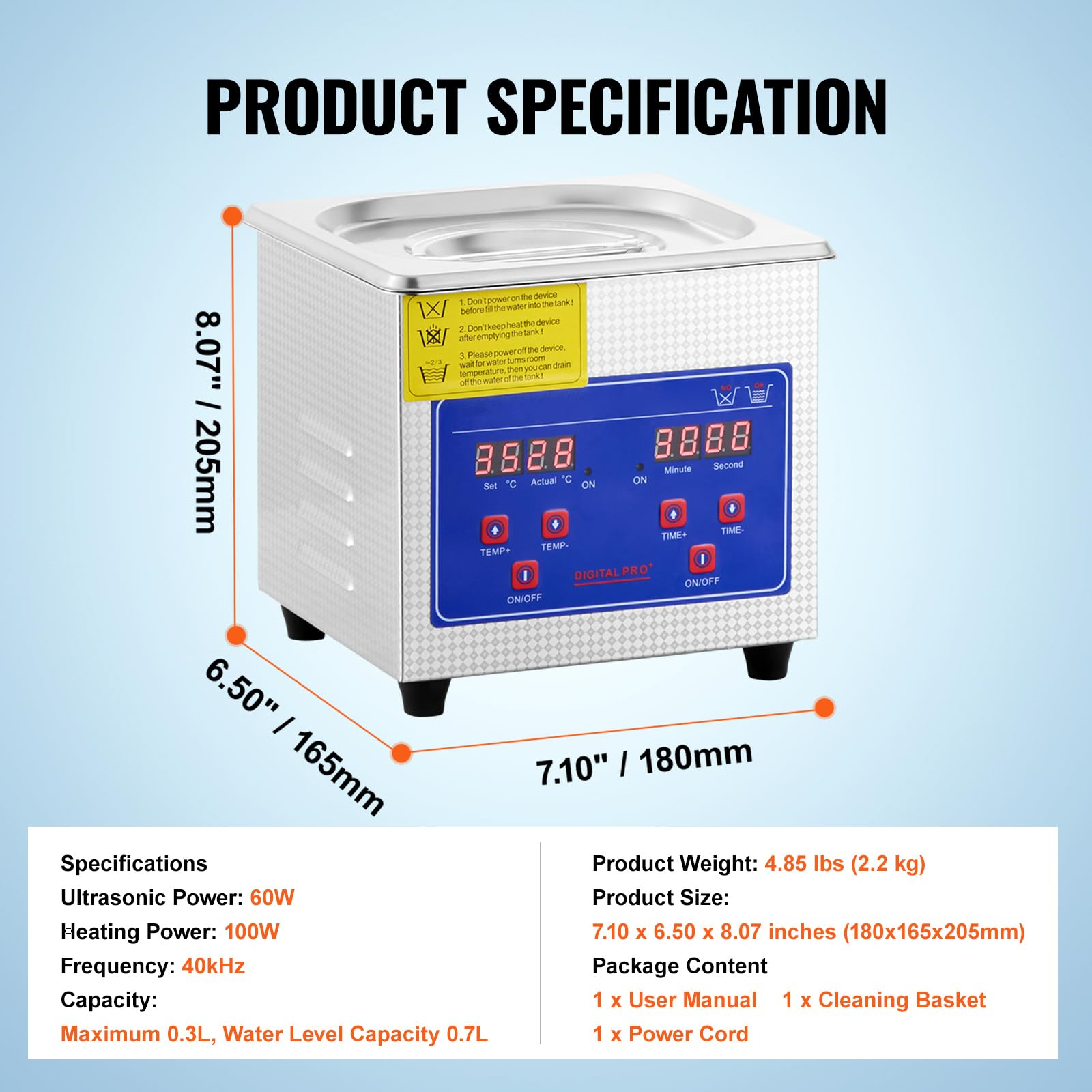 1.3L Professional Sonic Cleaner, 40kHz Digital Timer Cleaning Machine, 110V - Ideal for Jewelry, Watches, Rings, Coins, Diamonds, Eyeglasses, and Small Parts, FCC/CE/RoHS Certified