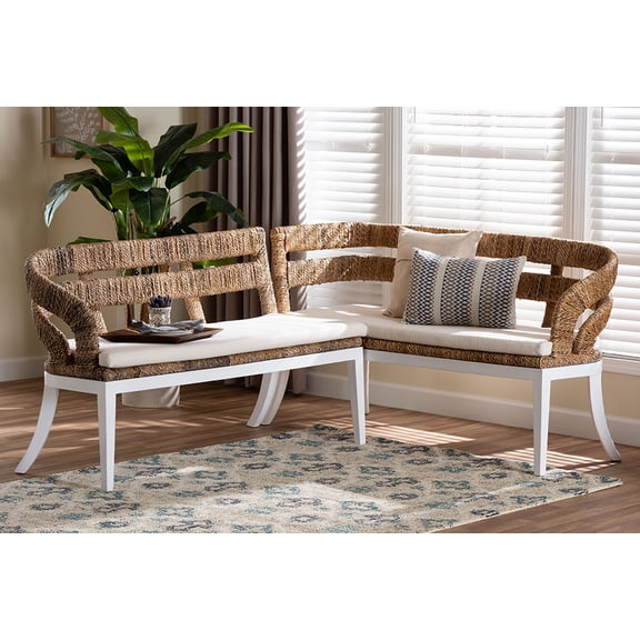 bali & pari Ubud Seagrass Dining Nook Set Wood Frame Rattan Accent Bench