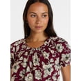 thumbnail image 5 of Time and Tru Women's Ruffle Neck Cotton Top with Short Puff Sleeves, Sizes XS-XXXL, 5 of 6