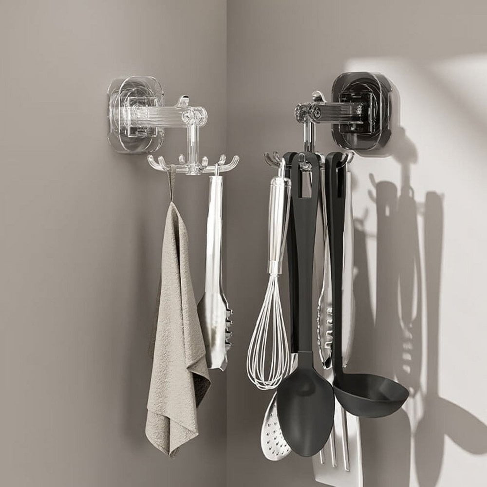 Kitchen Utensil Hanger with 6 Hooks 360 Degree Rotatable No Drill Wall Mount Under Cabinet Suction Cup Storage Hook Holder Organizer Home Supplies Walmart
