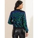 thumbnail image 5 of Women's Sequin Long Sleeve Zipper Up Glitter Bomber Jacket Green M, 5 of 6
