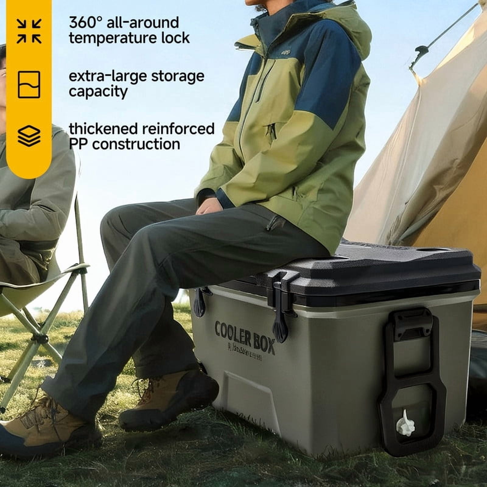 JEKO&JEKO 60QT Rolling Cooler with Wheels, Ice Packs, Cup Holders, Bottle Opener & Drain Plug, Portable Hard Cooler for Camping, Fishing, Beach, Picnic (Black & Gray)