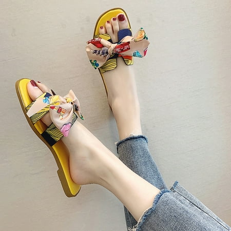 

〖Yilirongyumm〗 Yellow 39 Sandals Women Bow Indoor Female Slippers Flip-Flops Shoes Beach Summer Women Outdoor Slipper Women s Sandals